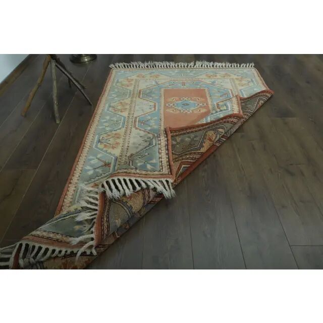 1970s Vintage Turkish Handmade Wool & Cotton Orange Area Rug 125x195