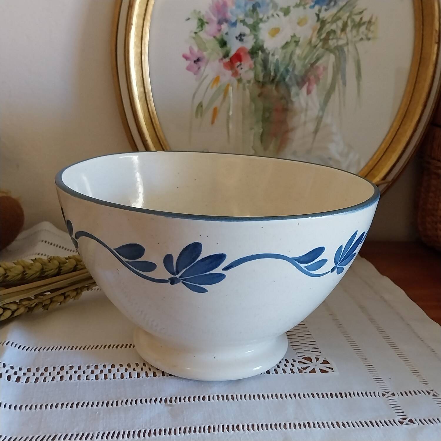 Antique very large bowl on foot Les Salins France