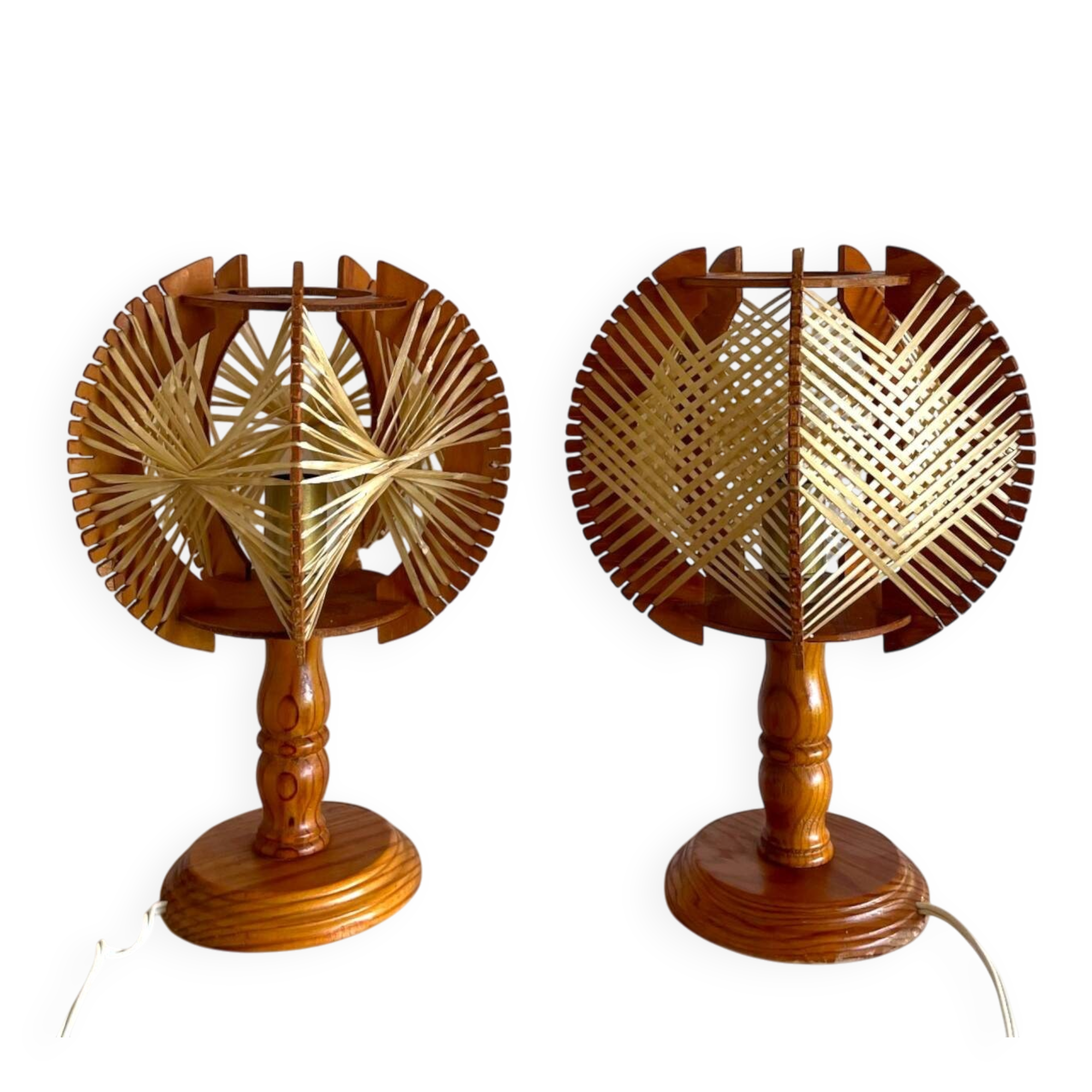 Pair of mid century wooden table lamps