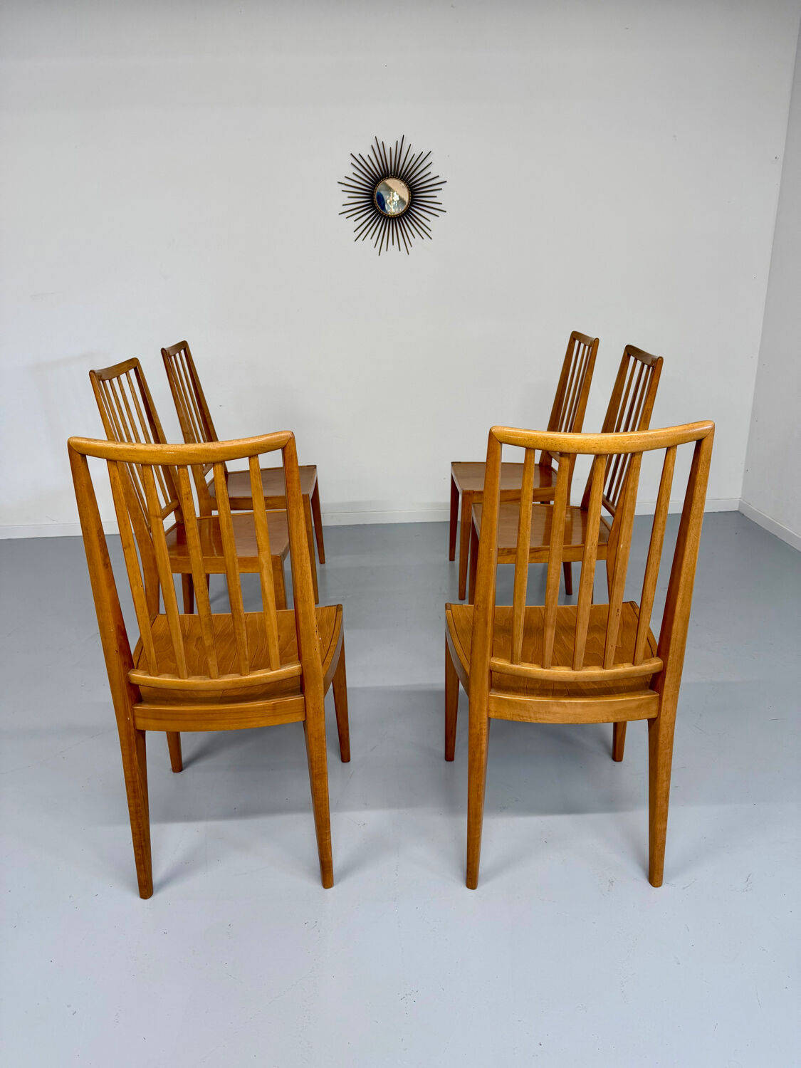 Lot de 6 chaises en hêtre massif vintage bois bicolore design annee 60