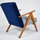 Vintage original 60s armchair, refstored, blue velvet, poule fabric