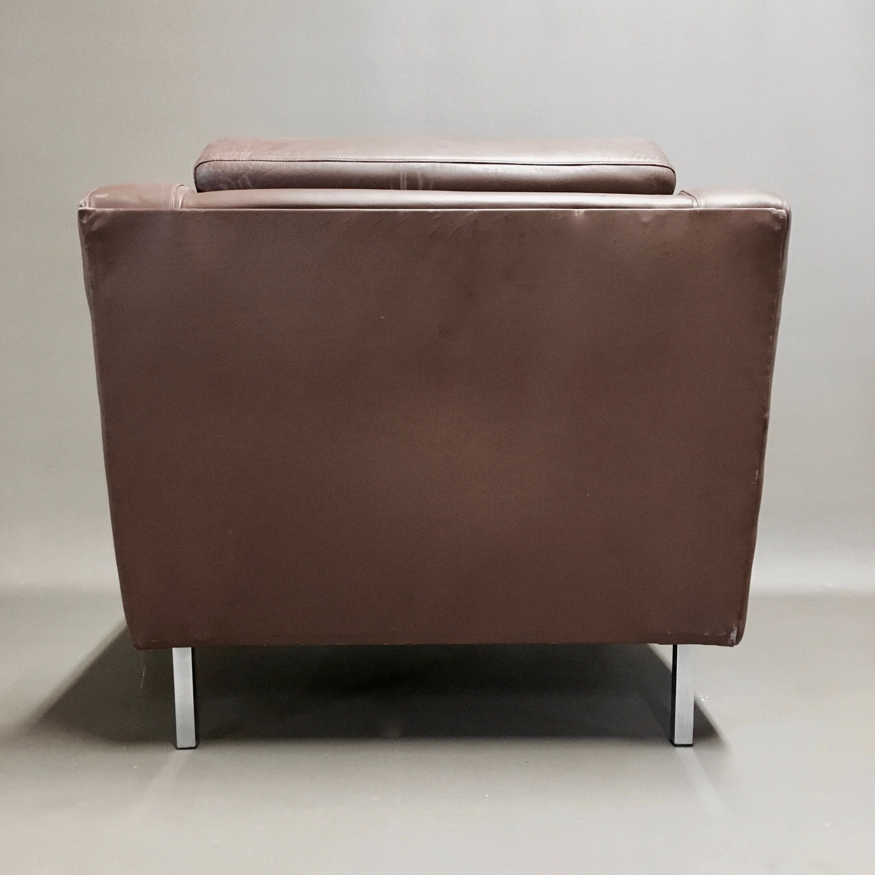 Scandinavian classic design brown leather armchair 1950