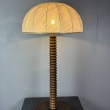 Large 95 cm midcentury brutalist wood turned mushroom table lamp, 1950s