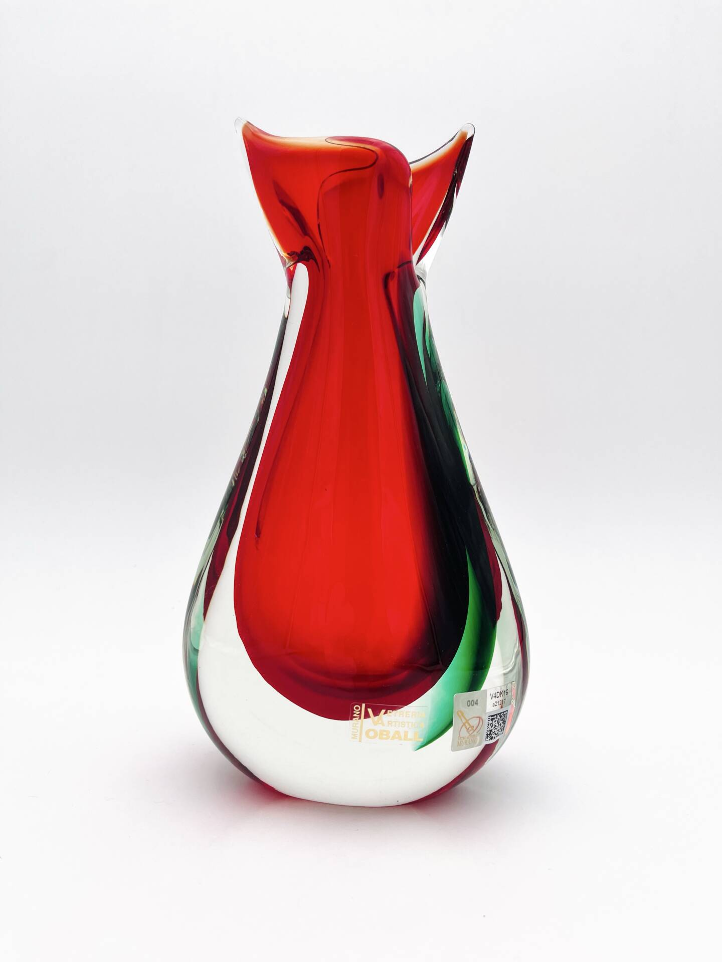 Vase sculpture murano michele onesto oball sommerso rouge vert 23.5cm