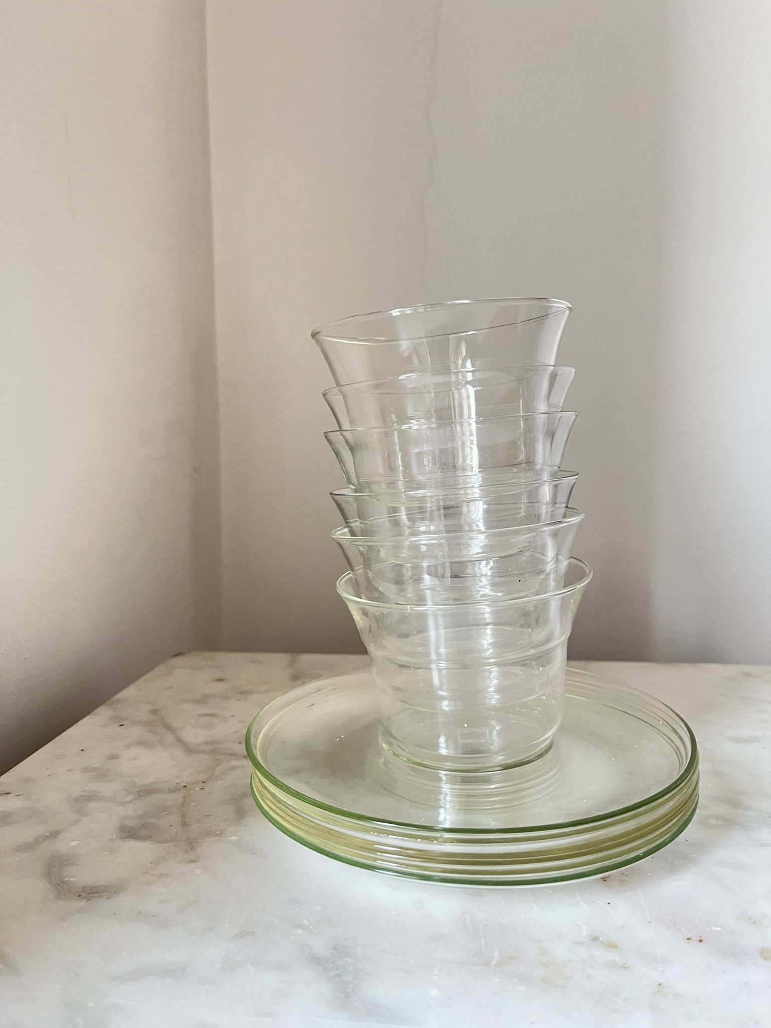 Vintage Jena Borosilicate Glass Tea Cups Set of 6 + Saucers,  GDR, 1960s