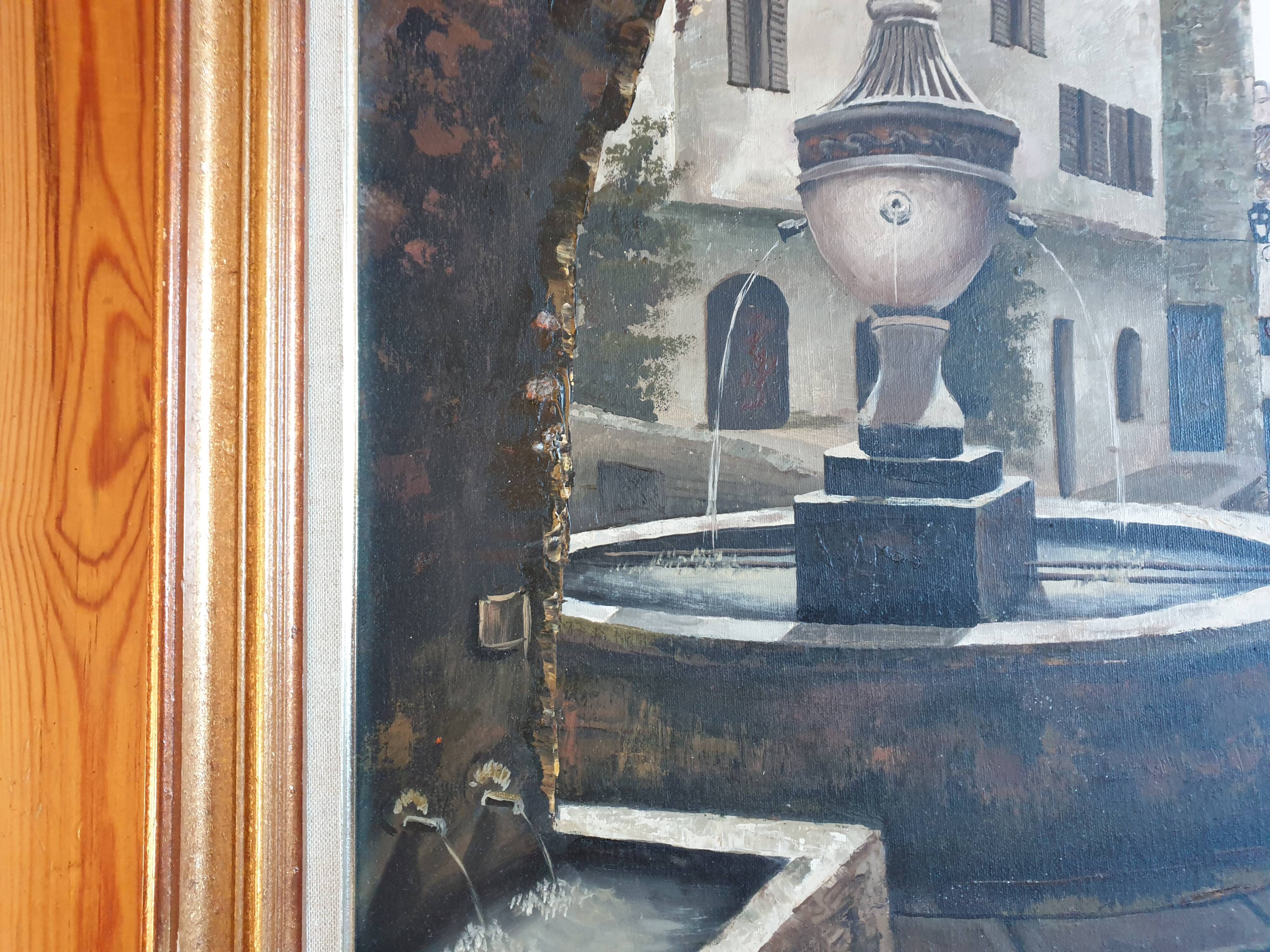 Oil on canvas Lainas Fontaine Saint Paul de Vence signed framed 72 X 62