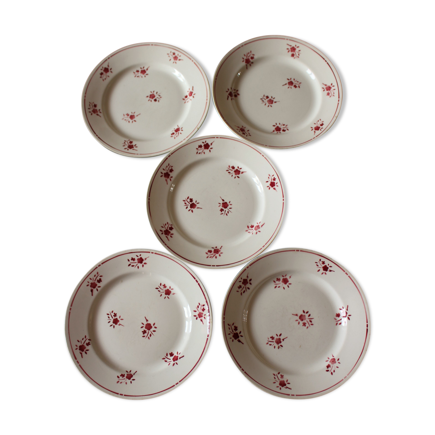 Lot 5 plates Plates Red Flowers Moulin des Loups Richard