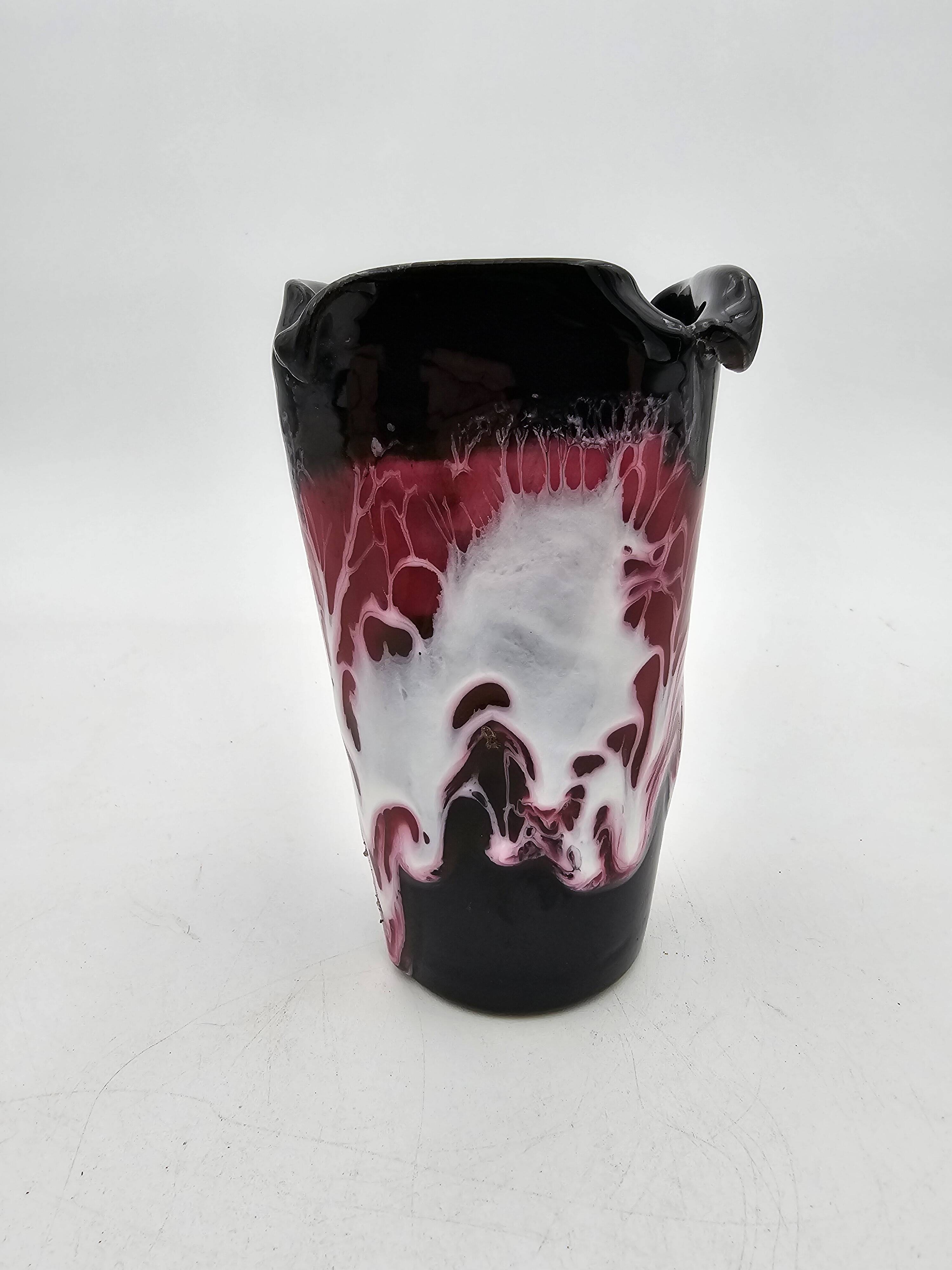 Vintage Vallauris black, pink and white vase