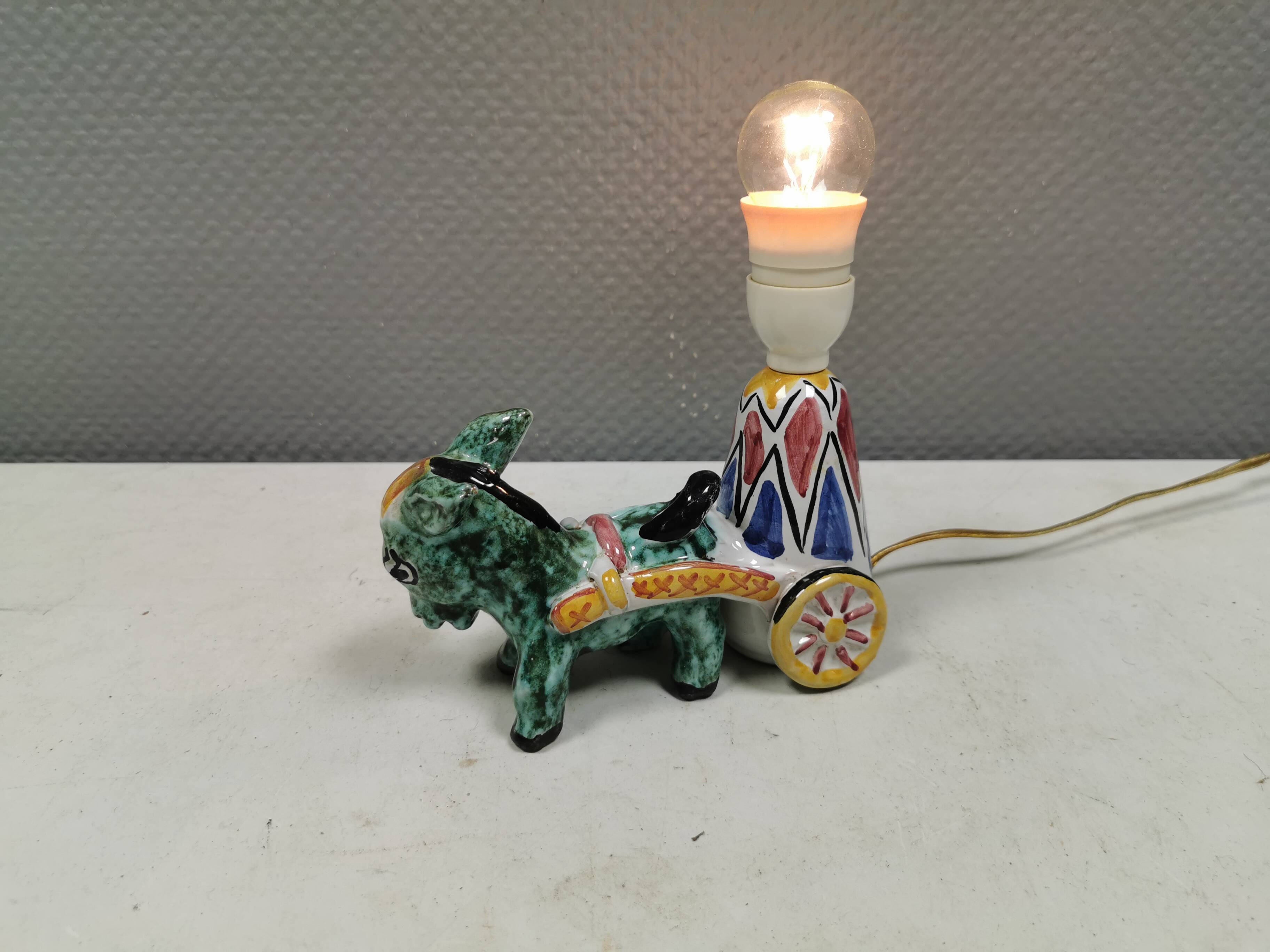 Unique "donkey" table lamp in ceramic with a harlequin pattern, Italy 1970s