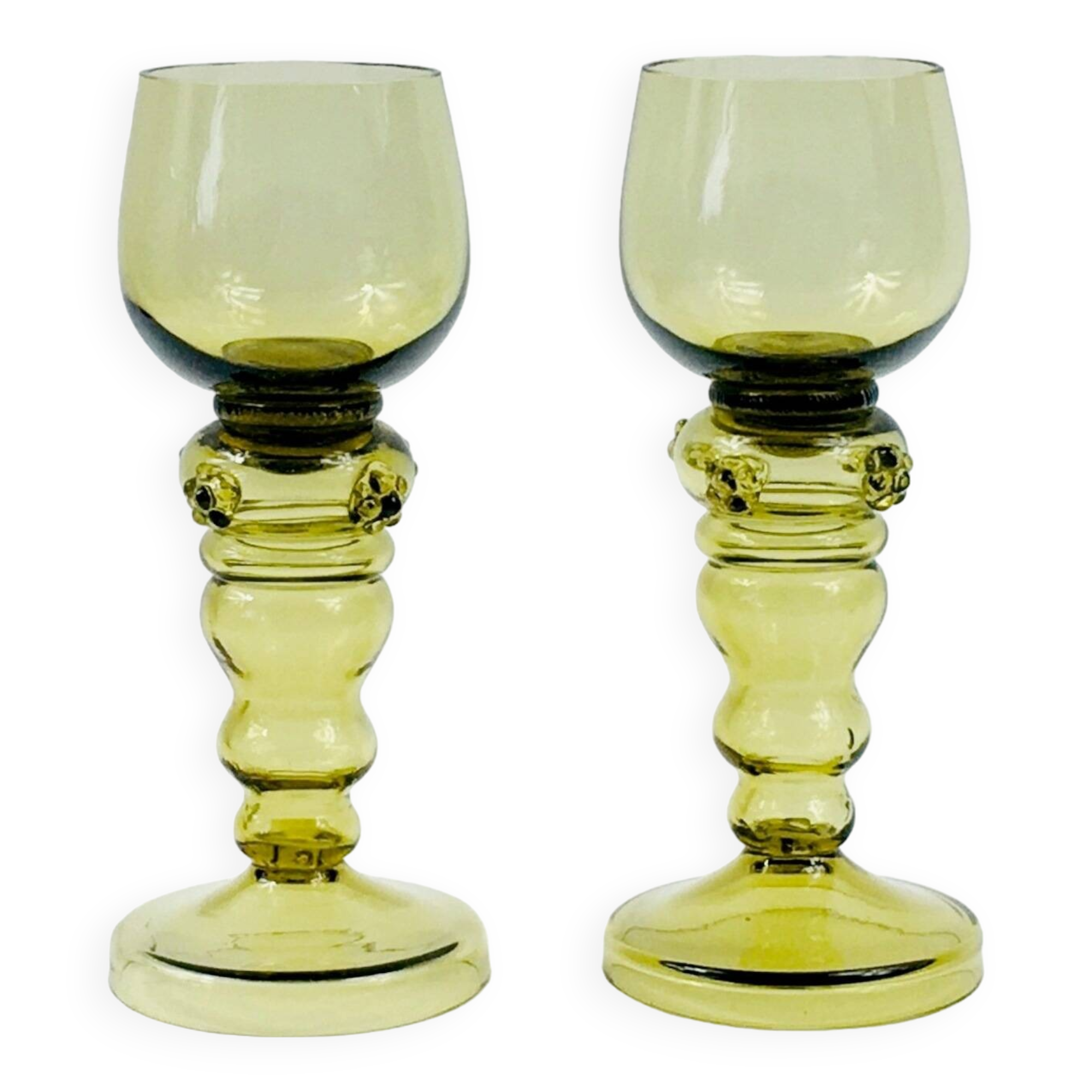 Pair of Antique Hand Blown Glass Wine Glasses from Roemer, Germany, 1880-1900s