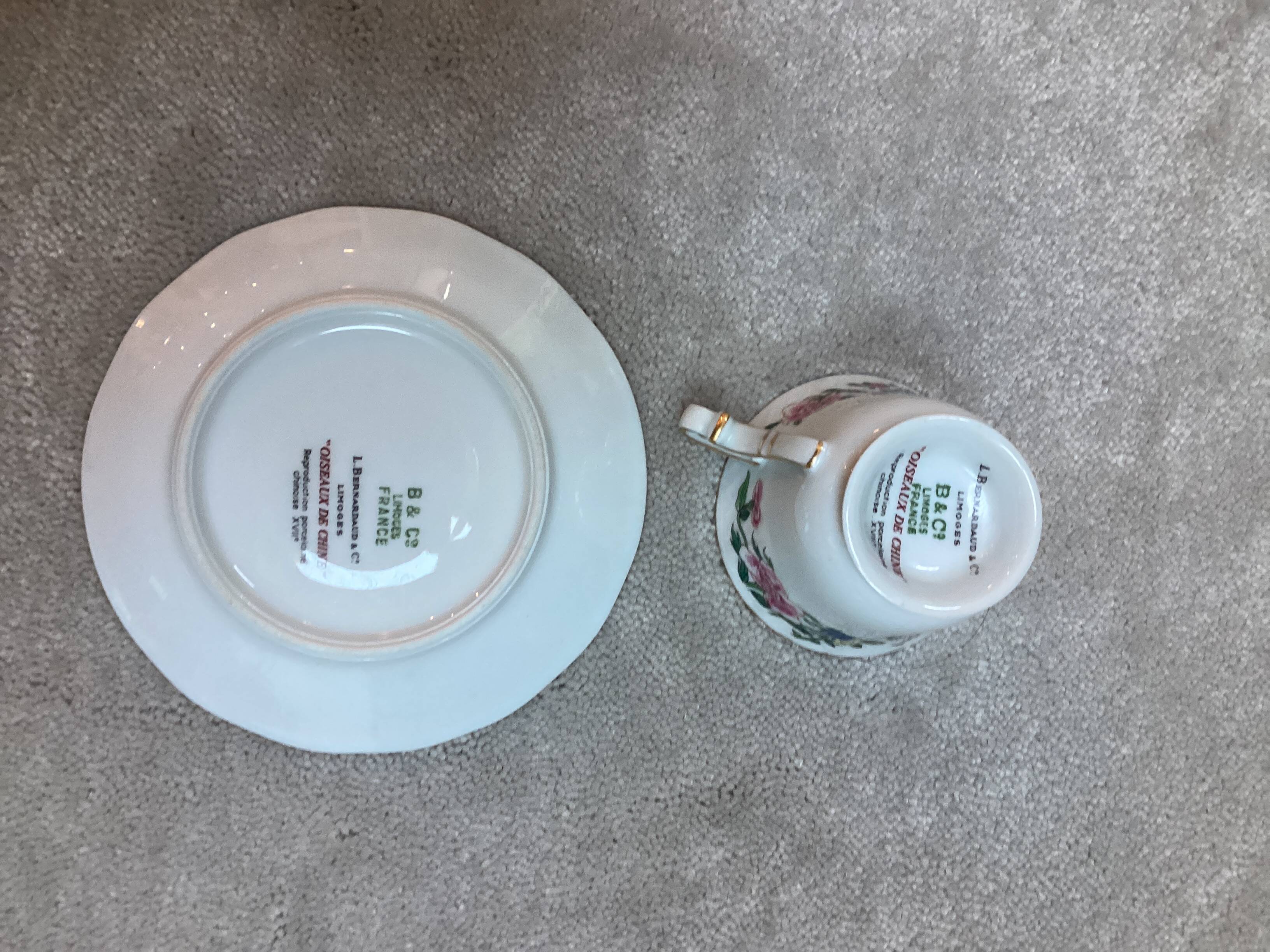 Tasses à café Bernardaud oiseaux de chine