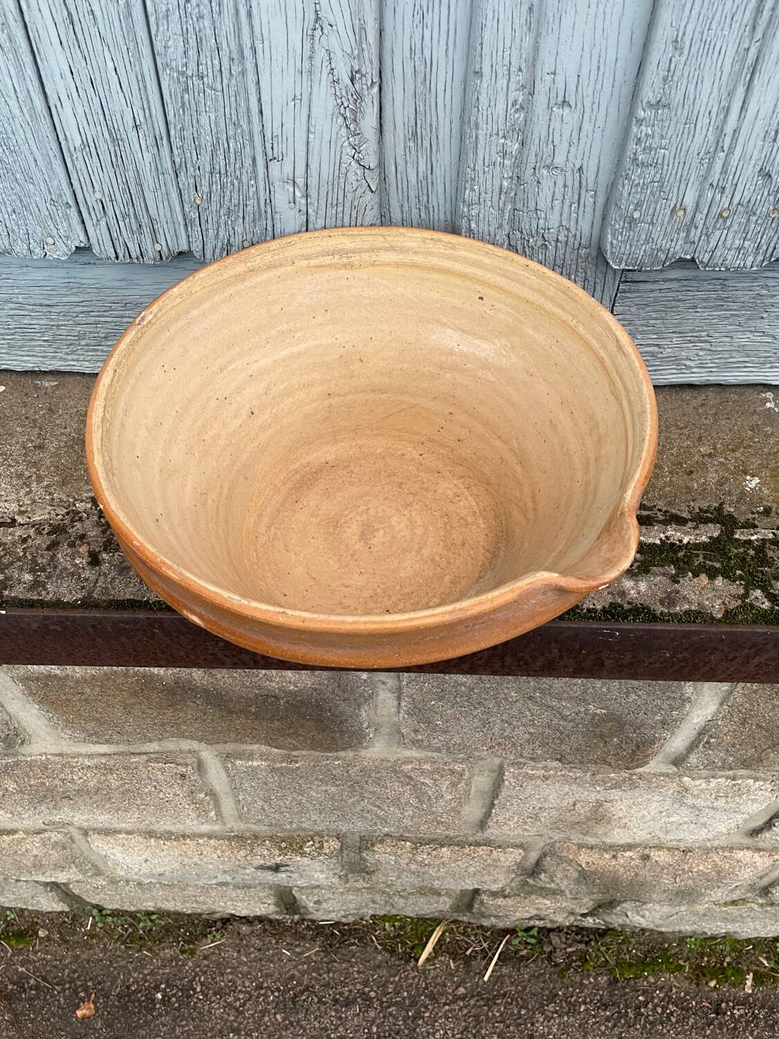 Large flat terracotta salad bowl