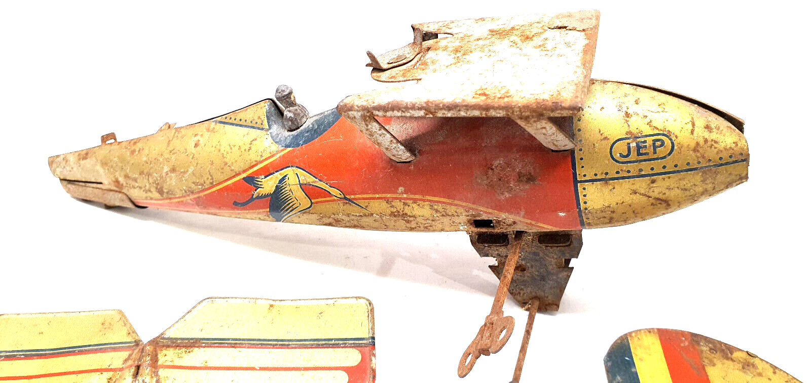 Old jep sheet metal airplane toy united France f252 stork squadron for part