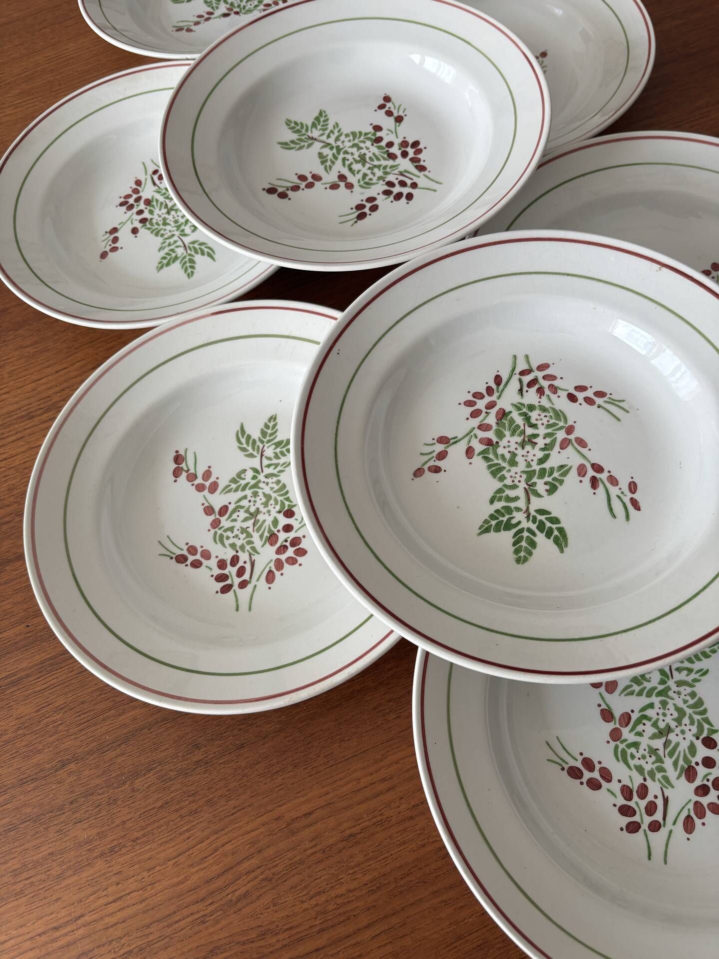 Set of 8 antique deep plates KG Lunéville, floral berry decoration.