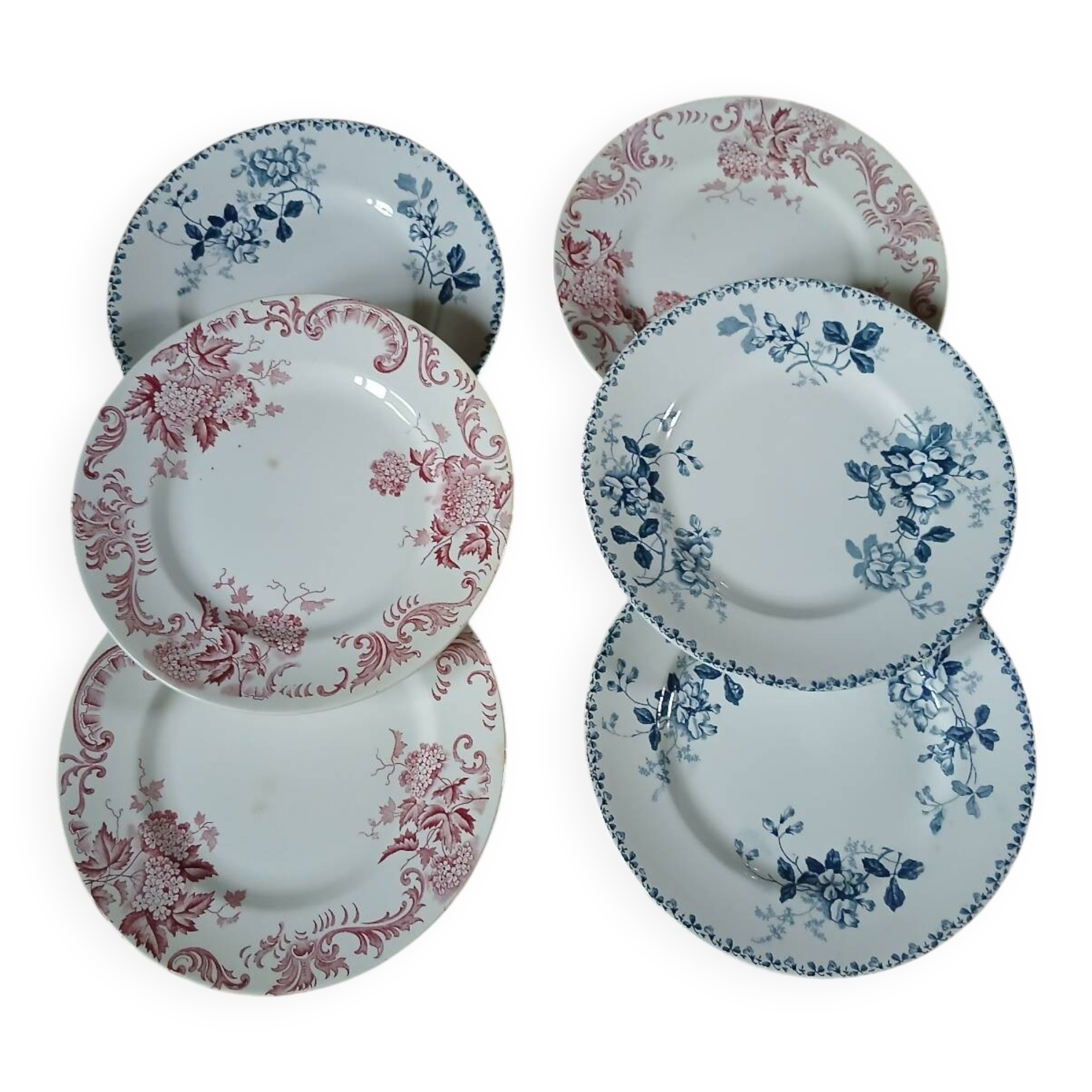 6 antique ironstone dinner plates