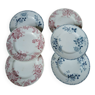 6 assiettes plates anciennes en Terre de fer 