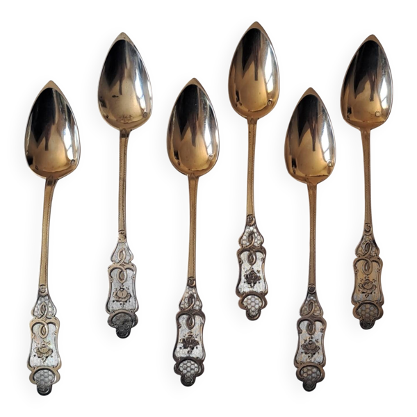 6 petites cuillères chiffrées en argent massif minerve