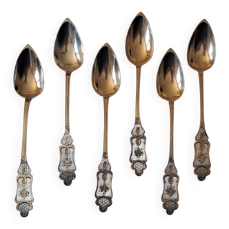 6 small numbered silver teaspoons, Minerva hallmark.