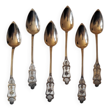 6 petites cuillères chiffrées en argent massif minerve