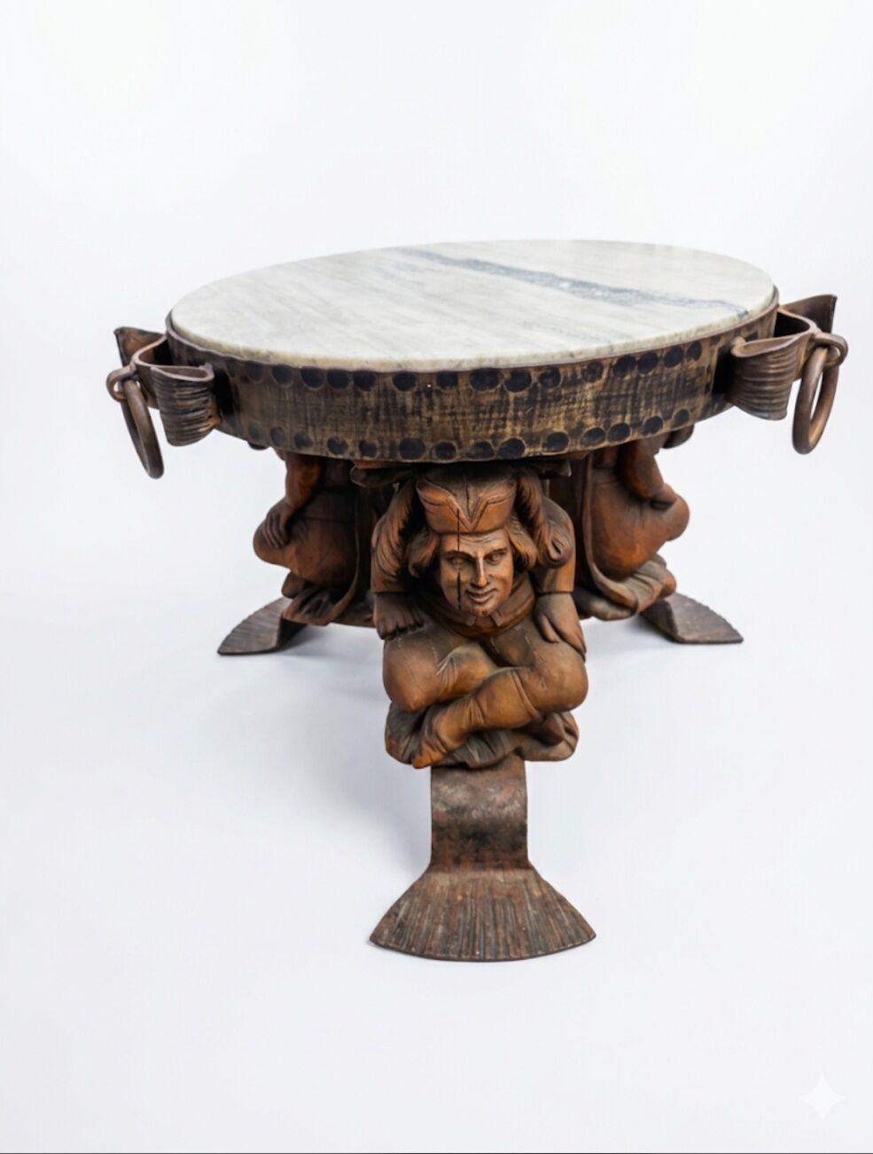 Wrought iron and marble coffee table, Jean Maurice Rothschild, circa 1950.