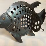 Large metal fish-shaped candle holder