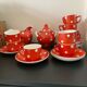 Coffee service, orange earthenware cups from Digoin Sarreguemines.