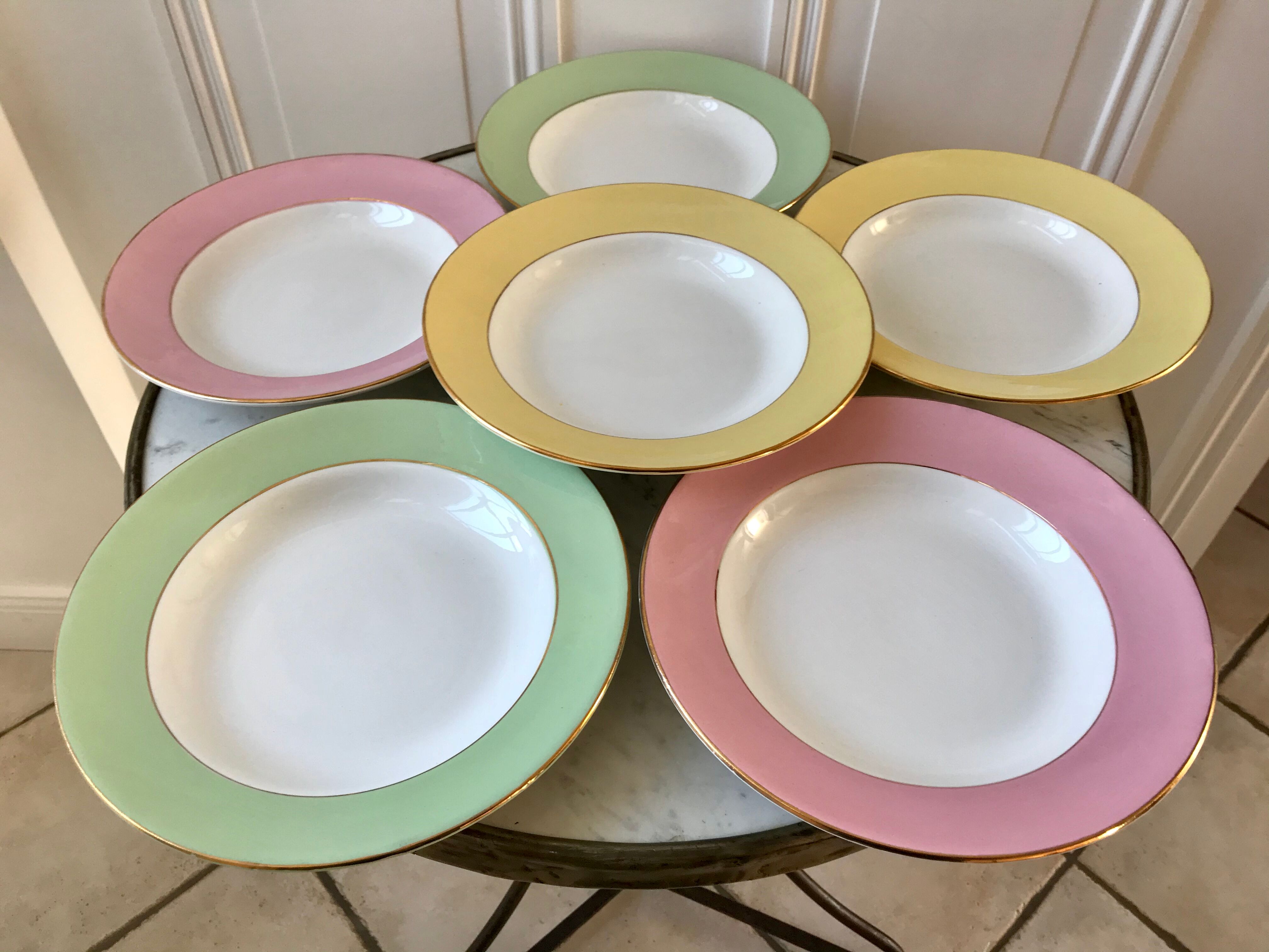 Lot of 6 hollow plates Saint-Amand 60s pastel