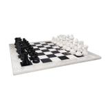 Jeu d'échecs noir et blanc des années 1970 en albâtre de Volterra fait main en Italie