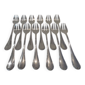 12 silver-plated oyster forks by Christofle Rubans Louis XVI