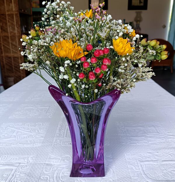 Vase cristal vintage, vase à doigt en verre d’art coloré vintage