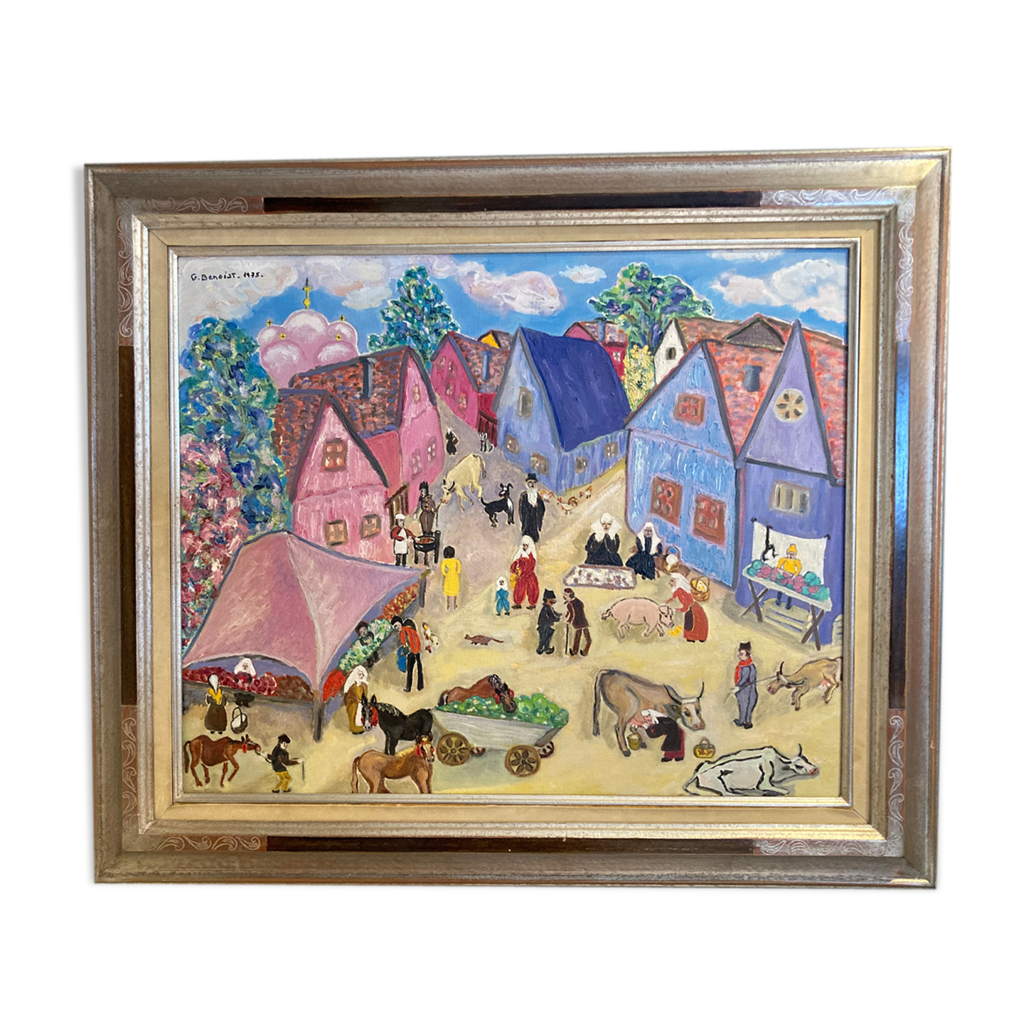 Huile sur toile « le marché au village »