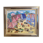 Oil on canvas "the market in the village"