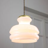 Mid-century italian brass and opaline pendant lamp, 1950s