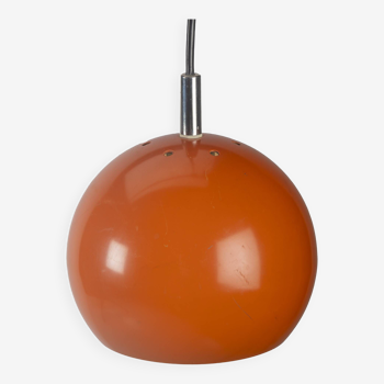 Orange space age metal ball pendant lamp