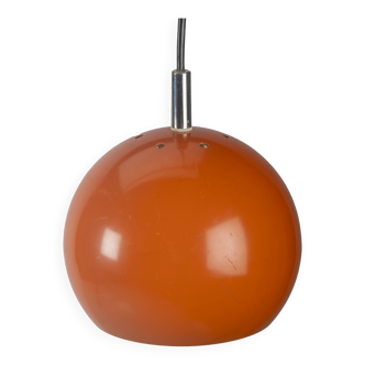 Orange space age metal ball pendant lamp