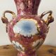 2 vases with floral designs in ceramic and gold embellishments, Mica Italy.