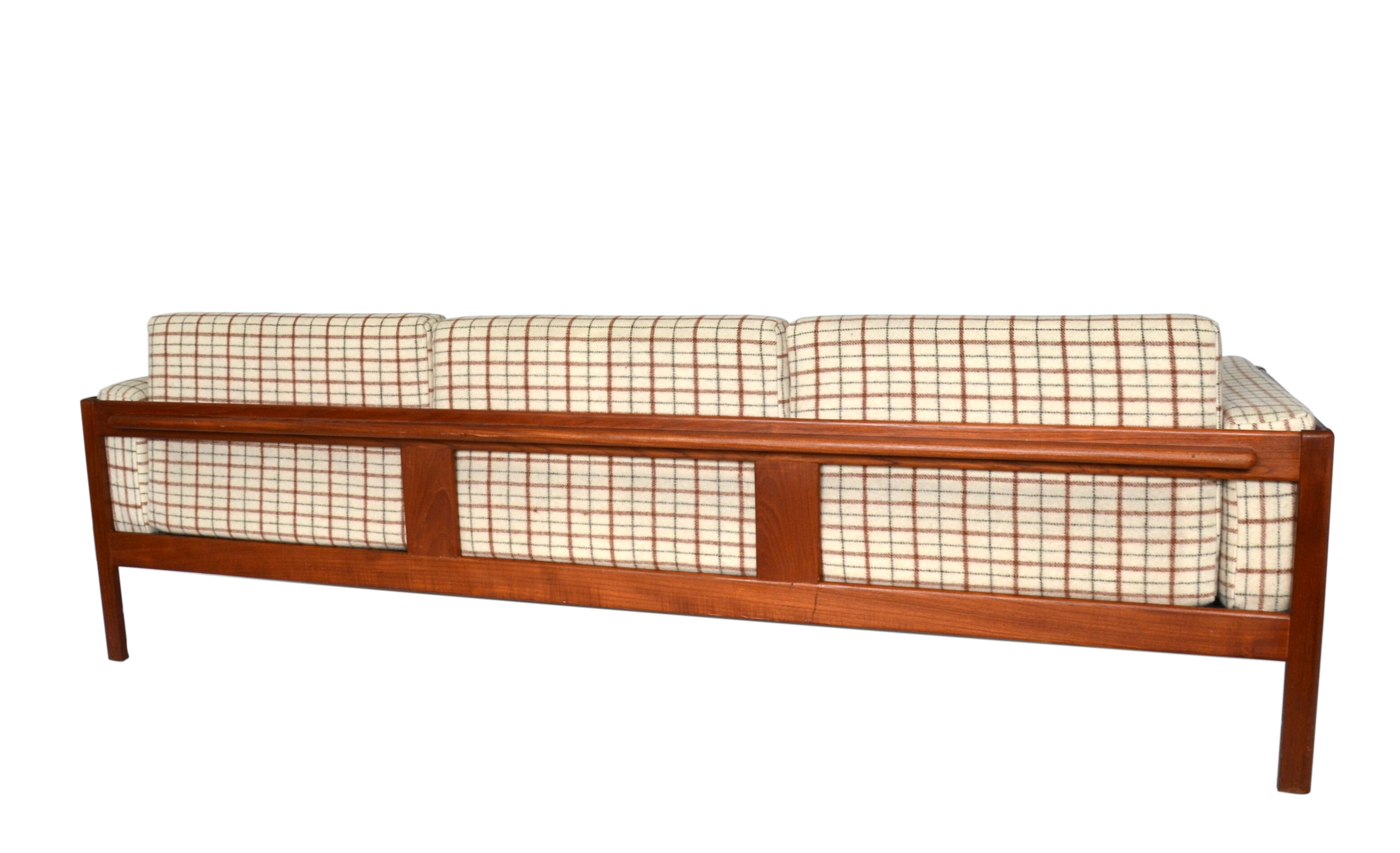 Vintage mid 20th century danish style day sofa, teak, wool upholstery, Scandinavian 1960s