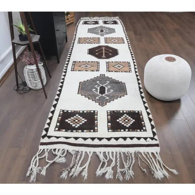 Vintage Turkish Oushak Handmade Wool Runner 100x365