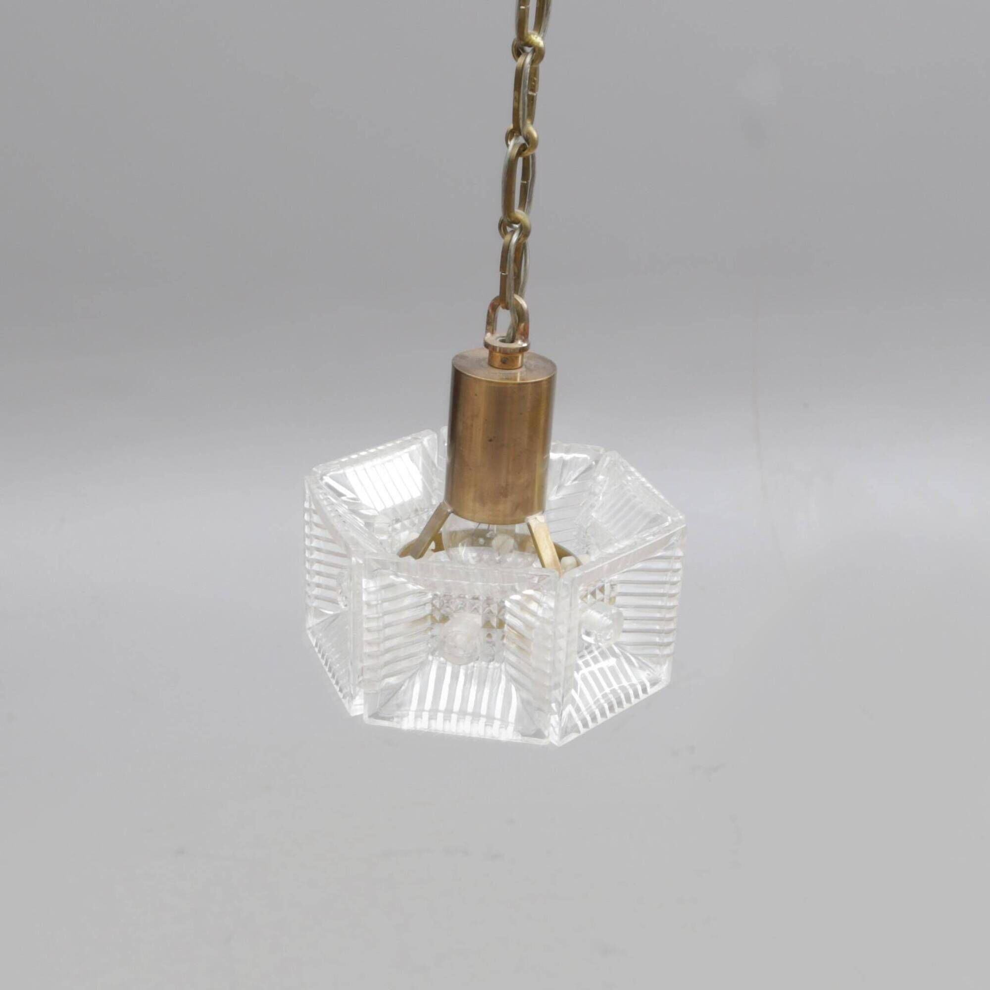 Ceiling light by Carl Fagerlund for Orrefors, brass and moulded glass, Sweden 1960.