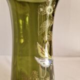 Pair of Enameled Glass Vases with Dragonflies. Unsigned Legras