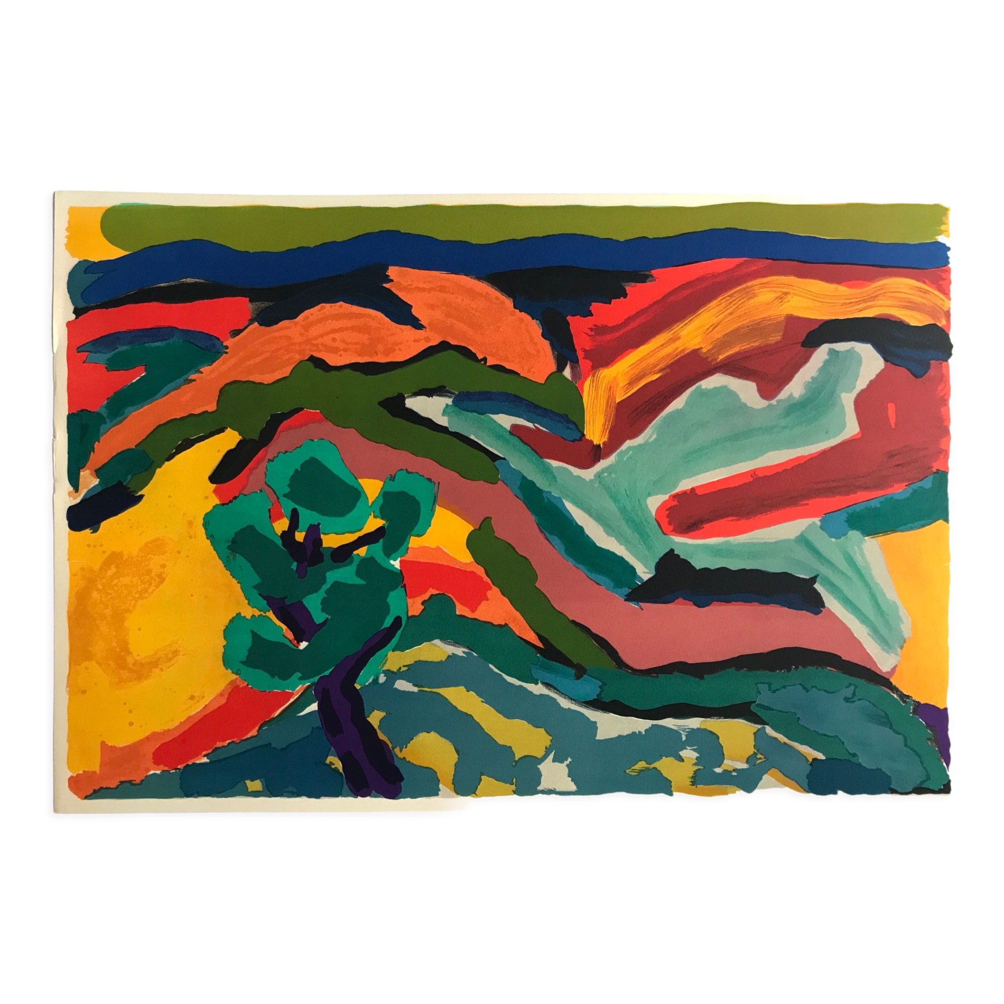 Original lithograph by Pierre Ambrogiani, Paysage provençal I (Spring), 1974