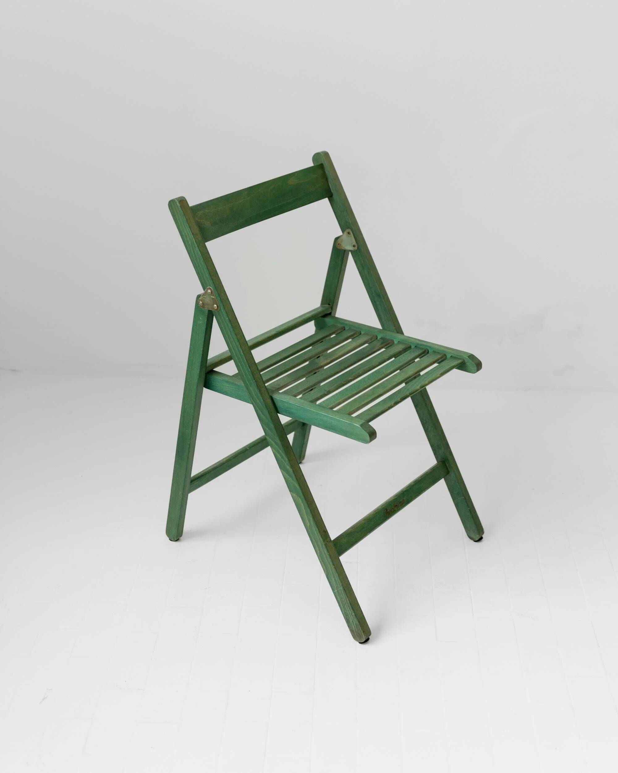 Chaise pliante vintage en bois des années 1970, par Realpina Italie, finition verte