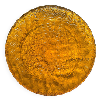 Round amber glass dish ATLANTIC Arcoroc France 1950