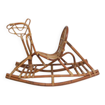 Vintage bamboo rocking horse, 1960s