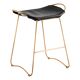 Tabouret contemporain, métal laiton vieilli et cuir noir