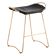 Contemporary sculptural bar stool, aged brass metal and black leather.