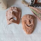 2 vintage terracotta masks made in Greece
