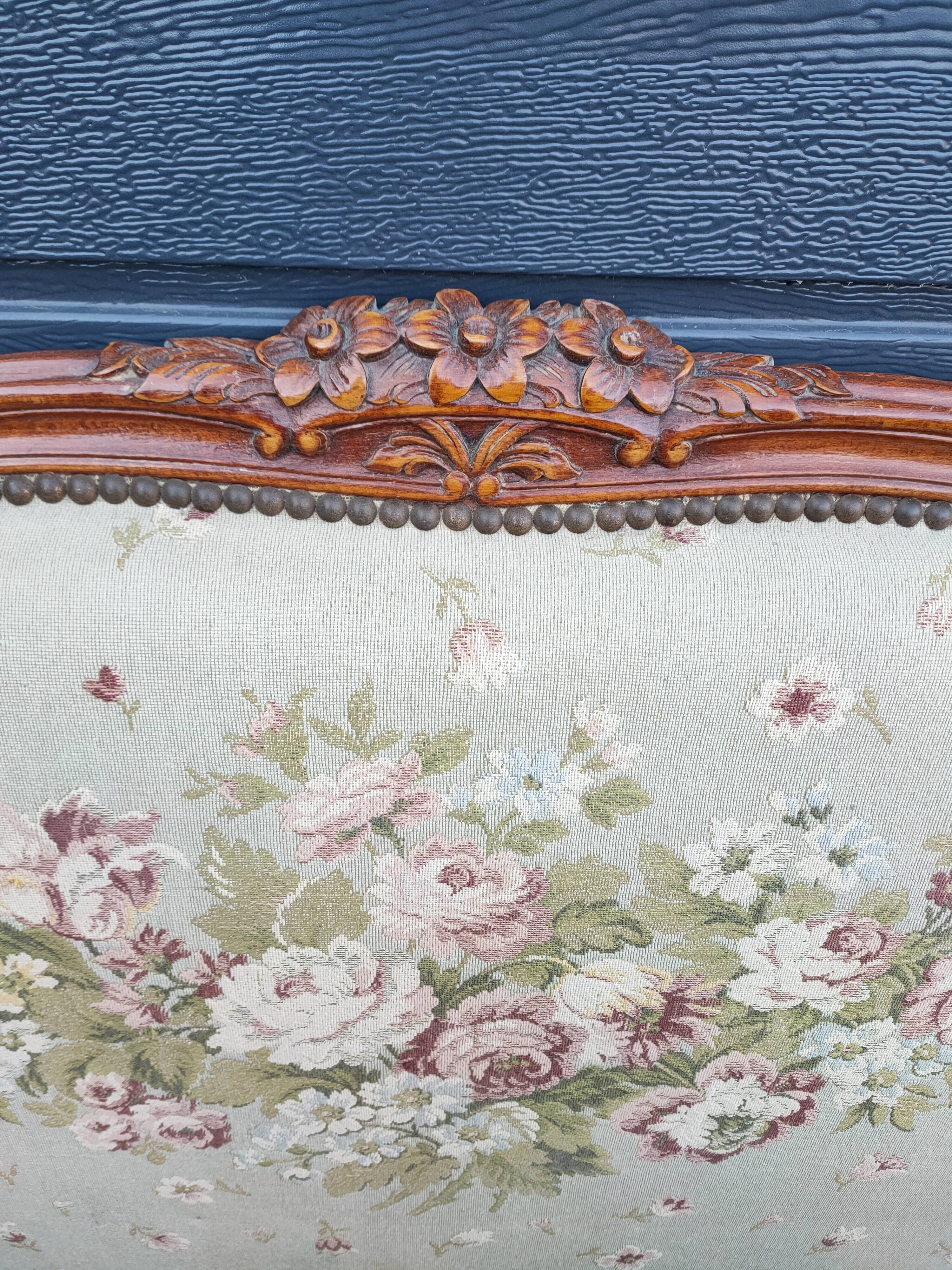 antique fabric and wood headboard