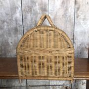 Old basket transport trunk rattan cage puppies kittens animals vintage