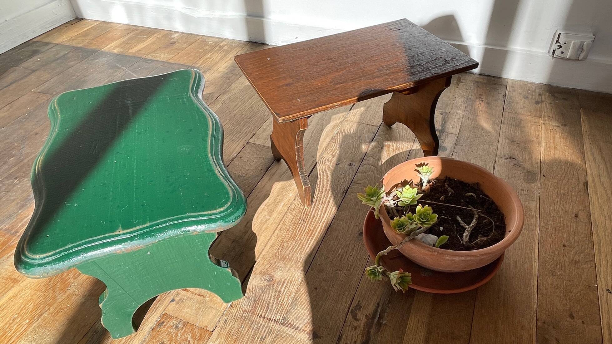 2 vintage wooden bar stools